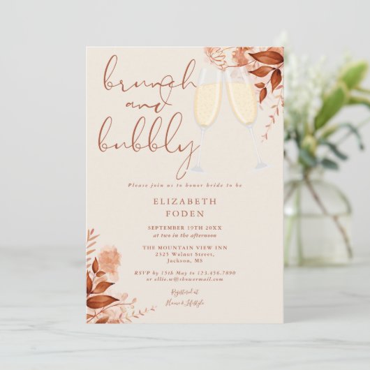 Bruiloftsbrunch met bubbels Rustieke bruidsontvang Kaart (Staand voorkant)