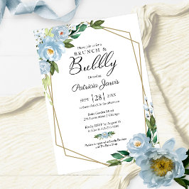 Bruiloftsbrunch met bubbels Stofblauw bloemmotief Kaart