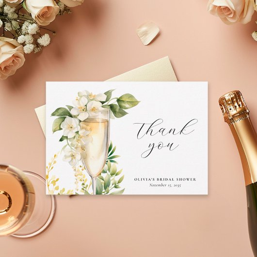 Bruiloftsbrunch met bubbels voor bruid bedankkaart