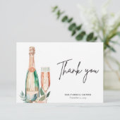 Bruiloftsbrunch met bubbels voor de bruid bedankkaart (Staand voorkant)