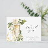 Bruiloftsbrunch met bubbels voor de bruid bedankkaart (Staand voorkant)