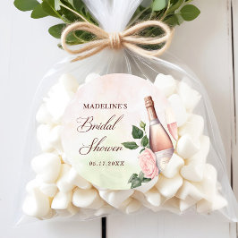 Bruiloftsbrunch met champagne bruidsbruiloft ronde sticker