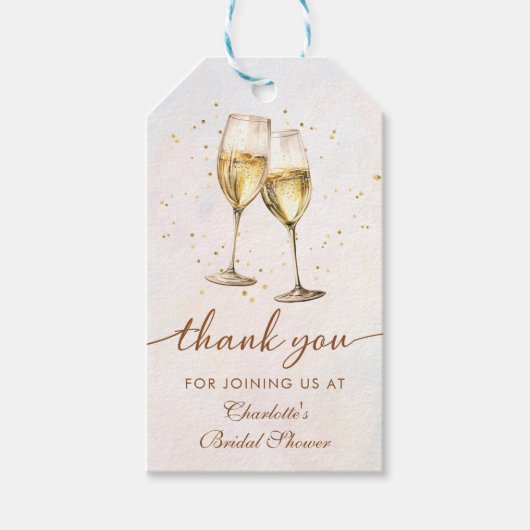 Bruiloftsbrunch met champagne bruidssalon cadeaulabel (Voorkant)