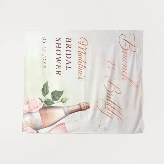 Bruiloftsbrunch met champagne bruidsuitnodiging wandkleed (Voorkant (horizontaal))