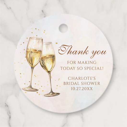 Bruiloftsbrunch met Champagne en Bruidsmeisjes Bedankjes Labels (Achterkant)