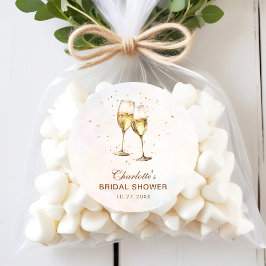 Bruiloftsbrunch met champagne en bubbels ronde sticker