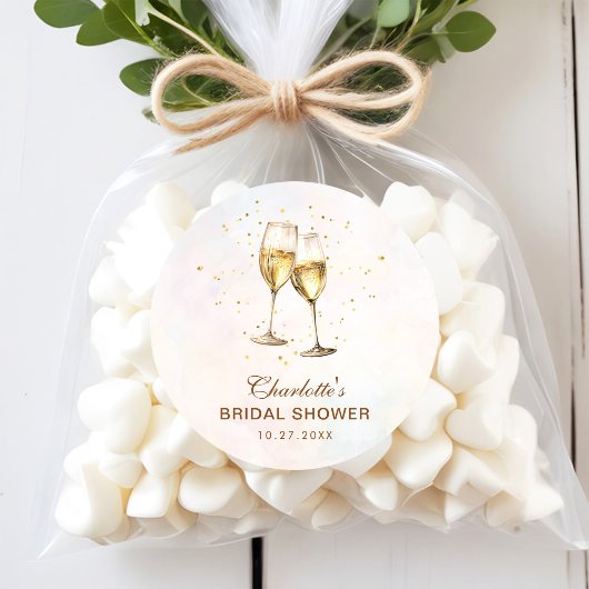 Bruiloftsbrunch met champagne en bubbels ronde sticker