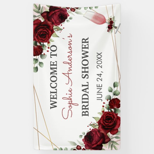 Bruiloftsbubbels bordeaux wijn roze bruidsfeest spandoek (Verticaal)