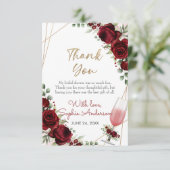 Bruiloftsbubbels bordeauxwijn roze bruidsontbijt bedankkaart (Staand voorkant)