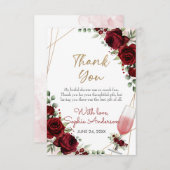 Bruiloftsbubbels bordeauxwijn roze bruidsontbijt bedankkaart (Voorkant / Achterkant)