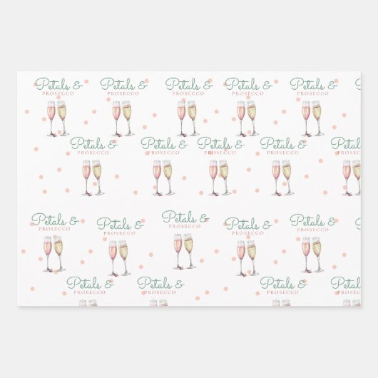 Bruiloftsdagsborrel met Bloemen en Prosecco Inpakpapier Vel (Voorkant 2)