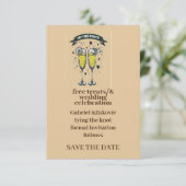 Bruiloftsdatum opslaan met wijnglas kaart (Staand voorkant)