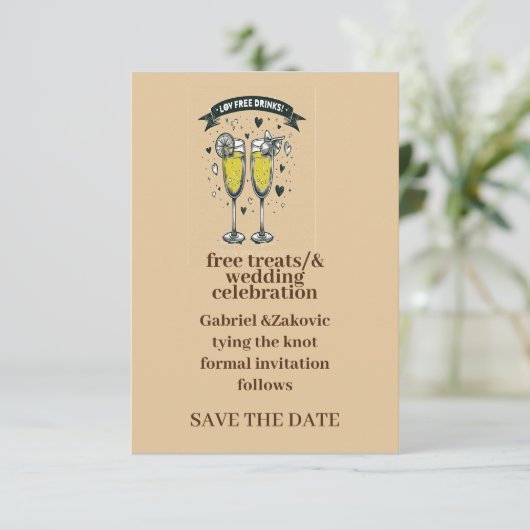 Bruiloftsdatum opslaan met wijnglas kaart (Staand voorkant)