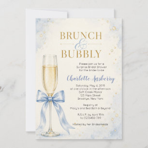 Bruiloftsdiner en bubbels Blauwe Strik Bruidsfeest Kaart