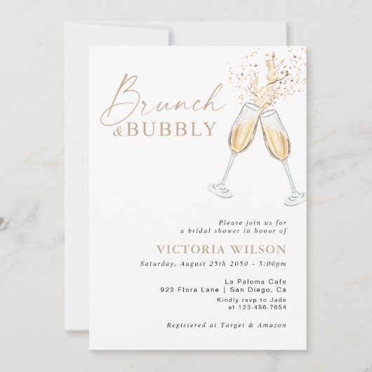 Bruiloftsdiner en bubbels bruidsuitnodiging kaart (Voorkant)