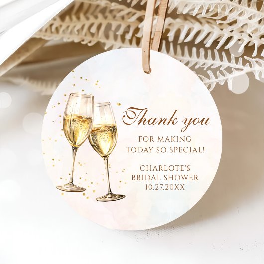 Bruiloftsdiner en champagne bruidsdouche bedankjes labels