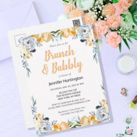 Bruiloftsdiner met bubbels in Boho-stijl met bloem Briefkaart