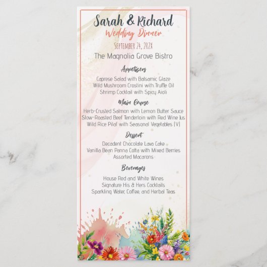 Bruiloftsdiner met wilde bloemen menu (Voorkant)