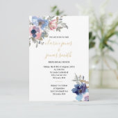 Bruiloftsdiner Navy & Blush Watercolor Bloemen Kaart (Staand voorkant)