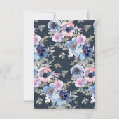 Bruiloftsdiner Navy & Blush Watercolor Bloemen Kaart (Achterkant)