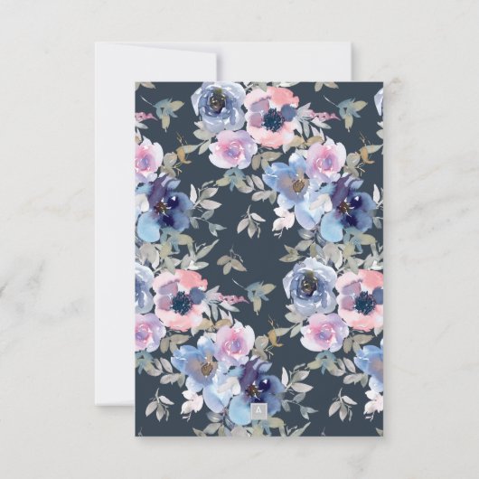 Bruiloftsdiner Navy & Blush Watercolor Bloemen Kaart (Achterkant)