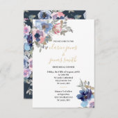 Bruiloftsdiner Navy & Blush Watercolor Bloemen Kaart (Voorkant / Achterkant)