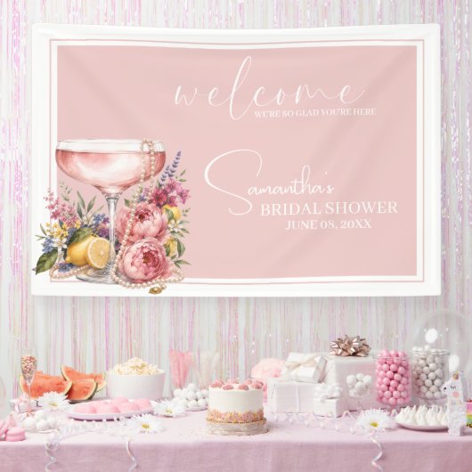 Bruiloftsdiner Petals, Pearls & Prosecco Welkom Spandoek (Feest)