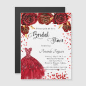 Bruiloftsdiner rode witte jurk rozen bloemen luxe magnetische uitnodiging (Voorkant / Achterkant)