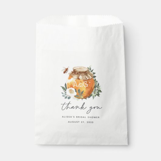 Bruiloftsdiner voor bijen in oranjebloesemhoning bedankzakje (Voorkant)