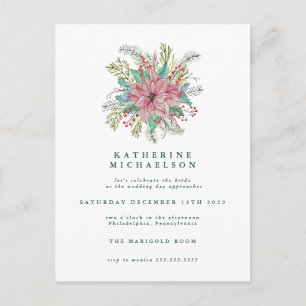 BRUILOFTSDINER   Waterverf Poinsettia Bloemen Briefkaart