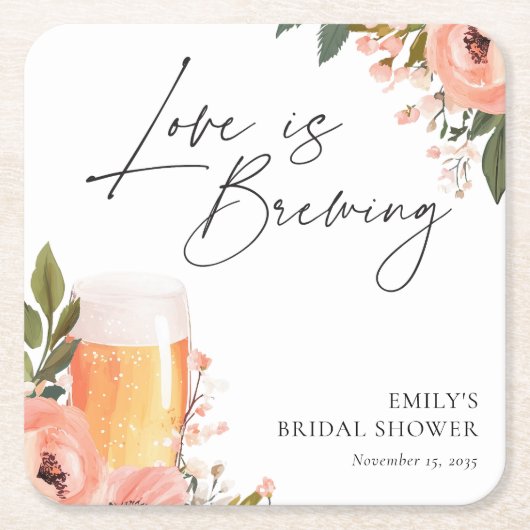 Bruiloftsdouche 'Beer Love is Brewing' Kartonnen Onderzetters (Voorkant)