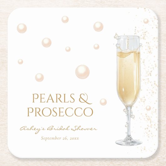 Bruiloftsdouche met parels en Prosecco Kartonnen Onderzetters (Voorkant)