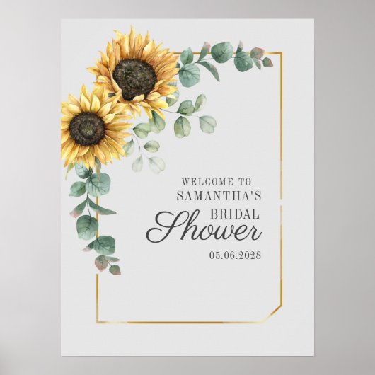 Bruiloftsdouche met zonnebloem en eucalyptusblad i poster (Voorkant)