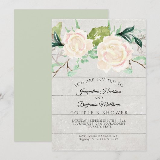 Bruiloftsdouche Rustieke Houten Waterverf Ivoor Kl Kaart (Voorkant / Achterkant)