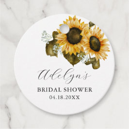 Bruiloftsfavorietags met landelijke zonnebloemen bedankjes labels