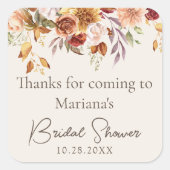 Bruiloftsfavorieten met ivoorkleurige herfstbloeme vierkante sticker (Voorkant)