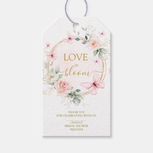 Bruiloftsfavorietetiket "Love In Bloom" Cadeaulabel (Voorkant)