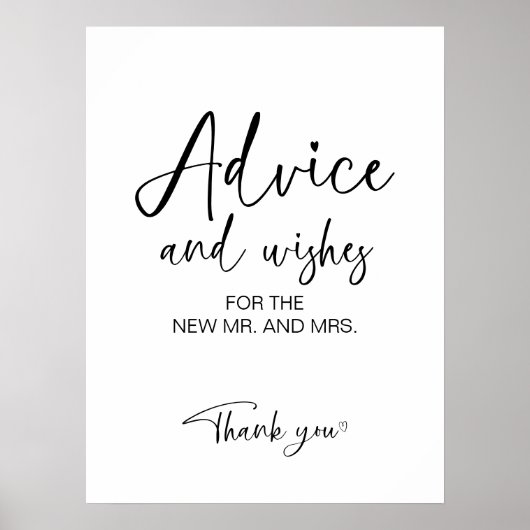 Bruiloftsfeest advies en wensen bord poster (Voorkant)