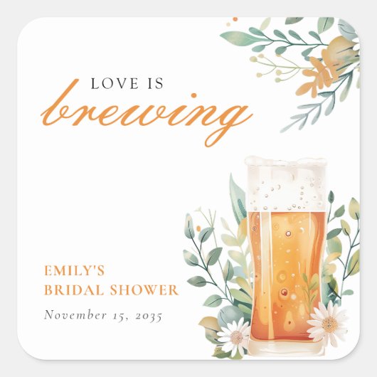 Bruiloftsfeest 'Beer Love is Brewing' Vierkante Sticker (Voorkant)