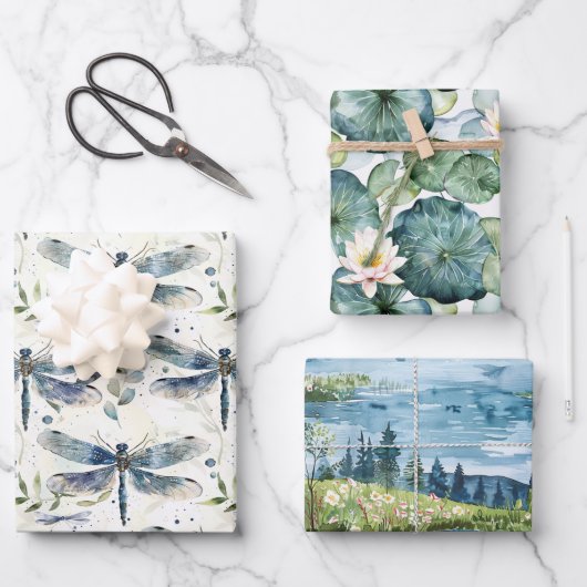 Bruiloftsfeest Blauwe Libel Inpakpapier Vel (Voorkant)