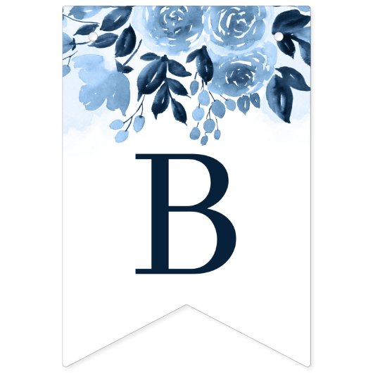 Bruiloftsfeest Bloemenscript Navyblauw Aquarel Vlaggetjes (Tweede vlag)