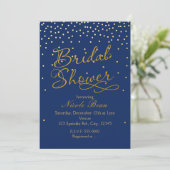 BRUILOFTSFEEST Blue & Gold Folie Confetti Uitnodig Kaart (Staand voorkant)