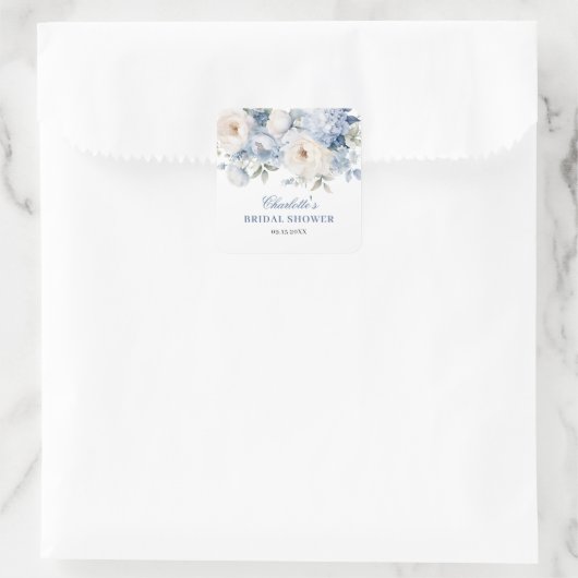 Bruiloftsfeest Blue & White Bloemen Vierkante Sticker (Tas)
