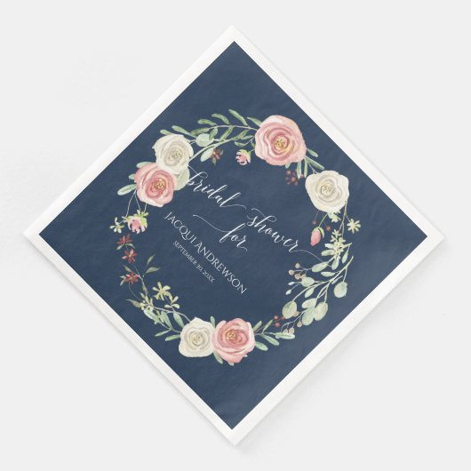 Bruiloftsfeest Bruid Navy Blush Ivoor Rozenkrans Servet (Hoek)