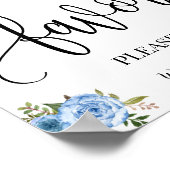 Bruiloftsfeest bruidssuikers boho chic blauw poster (Hoek)