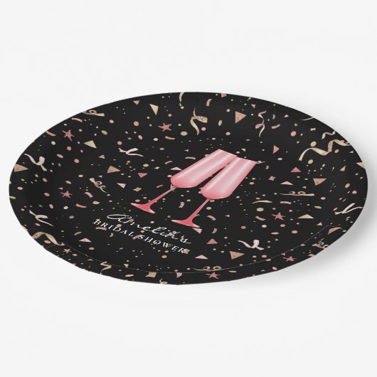 Bruiloftsfeest 'Brunch en Bubbels' Zwart Papieren Bordje (Gekanteld)