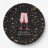 Bruiloftsfeest 'Brunch en Bubbels' Zwart Papieren Bordje (Voorkant)