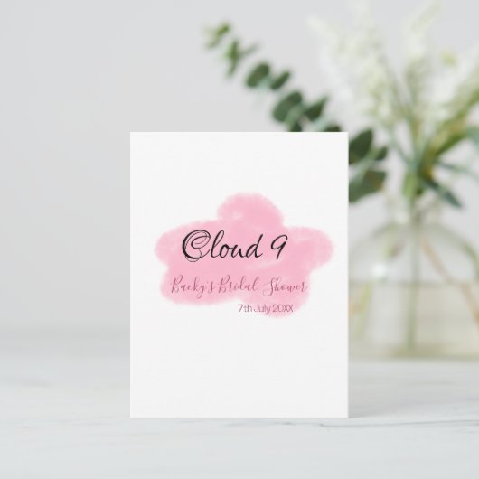 Bruiloftsfeest cloud nine roze pastel naamdatum briefkaart (Staand voorkant)