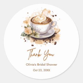 Bruiloftsfeest 'Coffee Floral Love is Brewing' Ronde Sticker