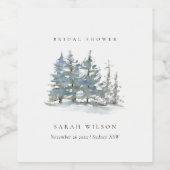 Bruiloftsfeest Dusky Green Blue Pine Tree Woods Wijn Etiket (Enkel label)